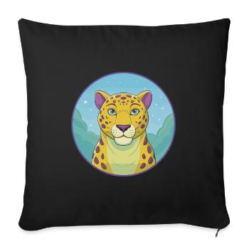Jaguar Cute Kawaii Cartoon Clipart Animal Pet - Sofa pillowcase 17,3'' x 17,3'' (45 x 45 cm) - black - Front