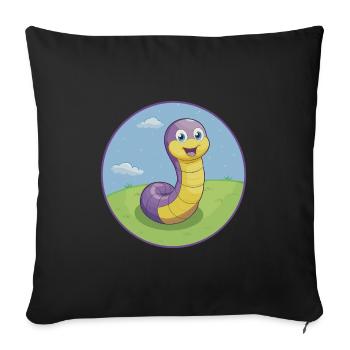 Ver de terre mignon Kawaii dessin animé Clipart Animal de compagnie - Housse de coussin décorative 45 x 45 cm - noir - Devant