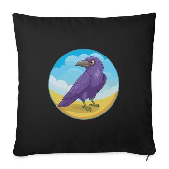 corbeau mignon kawaii dessin animé clipart animal de compagnie - Housse de coussin décorative 45 x 45 cm - noir - Devant