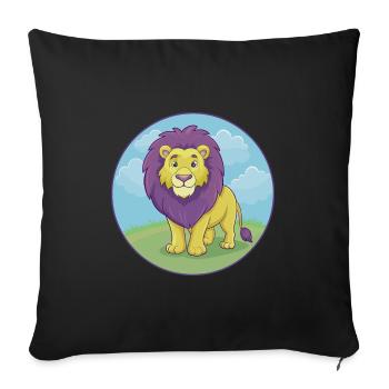 Lion mignon Kawaii dessin animé Clipart Animal de compagnie - Housse de coussin décorative 45 x 45 cm - noir - Devant