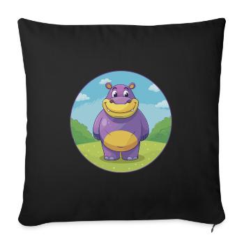 Hippo Cute Kawaii Cartoon Clipart Animal Pet - Sofa pillowcase 17,3'' x 17,3'' (45 x 45 cm) - black - Front