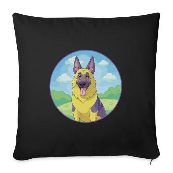 German Shepherd Dog Cute Kawaii Cartoon Animal Pet - Sofa pillowcase 17,3'' x 17,3'' (45 x 45 cm) - black - Front