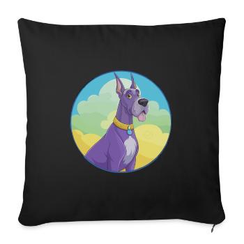 Dogue Allemand Chien Mignon Kawaii Dessin Animé Clipart Animal - Housse de coussin décorative 45 x 45 cm - noir - Devant