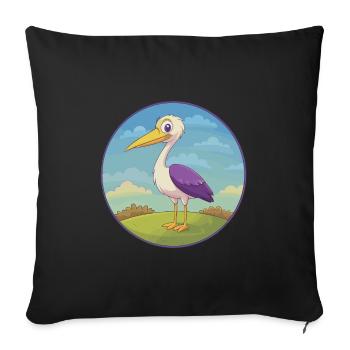 Cigogne mignon Kawaii dessin animé Clipart Animal de compagnie - Housse de coussin décorative 45 x 45 cm - noir - Devant