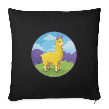 Lama mignon Kawaii dessin animé Clipart Animal de compagnie - Housse de coussin décorative 45 x 45 cm - noir - Devant