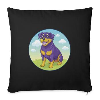 Rottweiler chien mignon Kawaii dessin animé Clipart Animal - Housse de coussin décorative 45 x 45 cm - noir - Devant
