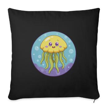 Méduse mignon Kawaii dessin animé Clipart Animal de compagnie - Housse de coussin décorative 45 x 45 cm - noir - Devant