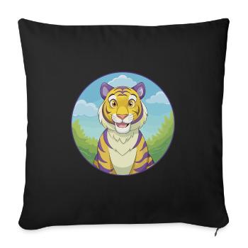 Tiger Cute Kawaii Cartoon Clipart Animal Pet - Sofa pillowcase 17,3'' x 17,3'' (45 x 45 cm) - black - Front