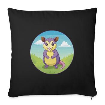 opossum mignon kawaii dessin animé clipart animal de compagnie - Housse de coussin décorative 45 x 45 cm - noir - Devant