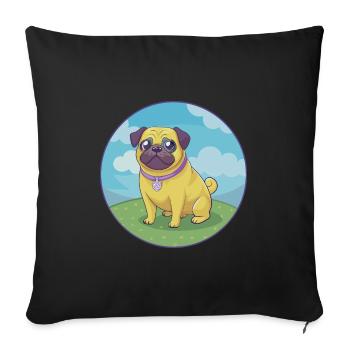 Carlin Chien Mignon Kawaii Dessin animé Clipart Animal Animal de compagnie - Housse de coussin décorative 45 x 45 cm - noir - Devant