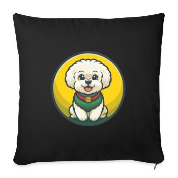 Bichon frisé chien mignon drôle Kawaii dessin animé Animal - Housse de coussin décorative 45 x 45 cm - noir - Devant