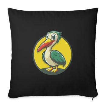 Pélican Mignon Kawaii Dessin animé Clipart Animal de compagnie - Housse de coussin décorative 45 x 45 cm - noir - Devant