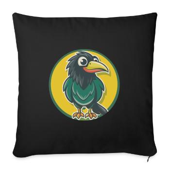corbeau mignon Kawaii dessin animé Clipart animal de compagnie - Housse de coussin décorative 45 x 45 cm - noir - Devant