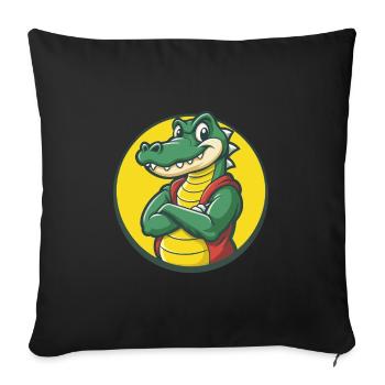 Crocodile Mignon Kawaii Dessin animé Clipart Animal de compagnie - Housse de coussin décorative 45 x 45 cm - noir - Devant