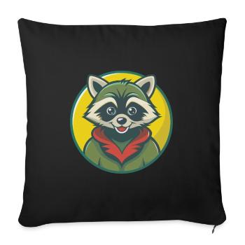 raton laveur mignon Kawaii dessin animé Clipart animal de compagnie - Housse de coussin décorative 45 x 45 cm - noir - Devant