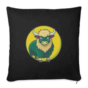 Yak Mignon Kawaii Dessin animé Clipart Animal de compagnie - Housse de coussin décorative 45 x 45 cm - noir - Devant