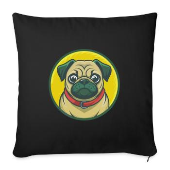 Carlin Chien Mignon Kawaii Dessin animé Clipart Animal de compagnie - Housse de coussin décorative 45 x 45 cm - noir - Devant