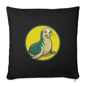 phoque mignon Kawaii dessin animé Clipart Animal de compagnie - Housse de coussin décorative 45 x 45 cm - noir - Devant