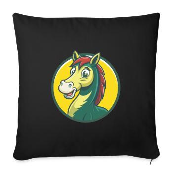 cheval mignon kawaii dessin animé clipart animal de compagnie - Housse de coussin décorative 45 x 45 cm - noir - Devant
