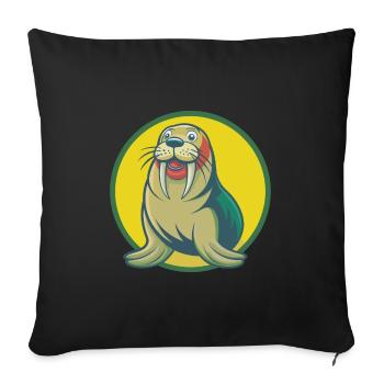 Walrus Cute Kawaii Cartoon Clipart Pet Animal - Sofa pillowcase 17,3'' x 17,3'' (45 x 45 cm) - black - Front