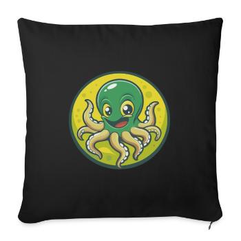 pieuvre mignon kawaii dessin animé clipart animal de compagnie - Housse de coussin décorative 45 x 45 cm - noir - Devant