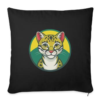 Ocelot Cute Kawaii Cartoon Clipart Pet Animal - Sofa pillowcase 17,3'' x 17,3'' (45 x 45 cm) - black - Front