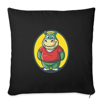 Hippo Cute Kawaii Cartoon Clipart Pet Animal - Sofa pillowcase 17,3'' x 17,3'' (45 x 45 cm) - black - Front