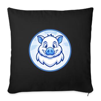 Sanglier Bleu Kawaii Dessin Animé Personnage Clipart Animal de compagnie - Housse de coussin décorative 45 x 45 cm - noir - Devant