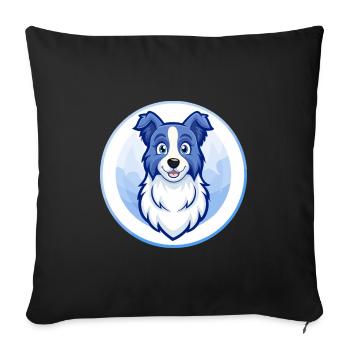 Border Collie chien bleu Kawaii personnage de dessin animé - Housse de coussin décorative 45 x 45 cm - noir - Devant