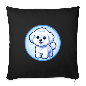 Bichon frisé chien bleu kawaii dessin animé personnage animal de compagnie - Housse de coussin décorative 45 x 45 cm - noir - Devant