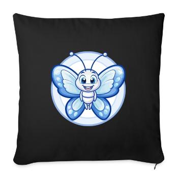 papillon bleu kawaii dessin animé personnage clipart - Housse de coussin décorative 45 x 45 cm - noir - Devant