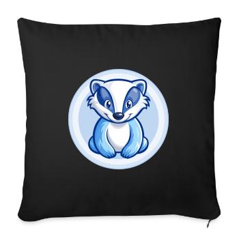 blaireau bleu kawaii dessin animé personnage clipart animal de compagnie - Housse de coussin décorative 45 x 45 cm - noir - Devant