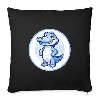 Crocodile Bleu Kawaii Dessin Animé Personnage Clipart - Housse de coussin décorative 45 x 45 cm - noir - Devant