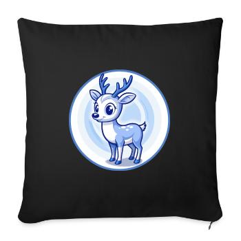 cerf bleu kawaii dessin animé personnage clipart animal de compagnie - Housse de coussin décorative 45 x 45 cm - noir - Devant