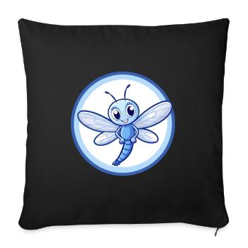 Dragonfly Blue Kawaii Cartoon Character Clipart - Sofa pillowcase 17,3'' x 17,3'' (45 x 45 cm) - black - Front