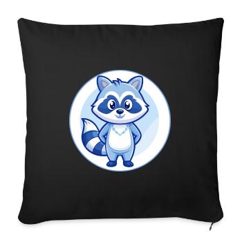 raton laveur bleu kawaii dessin animé personnage clipart animal de compagnie - Housse de coussin décorative 45 x 45 cm - noir - Devant