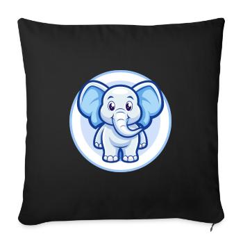 Elephant Blue Kawaii Cartoon Character Clipart Pet - Sofa pillowcase 17,3'' x 17,3'' (45 x 45 cm) - black - Front