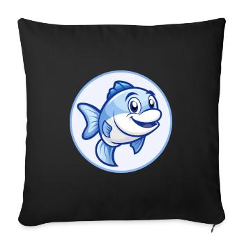Fish Blue Kawaii Cartoon Character Clipart Pet - Sofa pillowcase 17,3'' x 17,3'' (45 x 45 cm) - black - Front