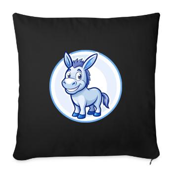 Âne Bleu Kawaii Dessin Animé Personnage Clipart Animal de compagnie - Housse de coussin décorative 45 x 45 cm - noir - Devant