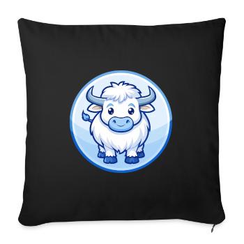 Yak Bleu Mignon Kawaii Dessin animé Personnage Clipart Animal de compagnie - Housse de coussin décorative 45 x 45 cm - noir - Devant