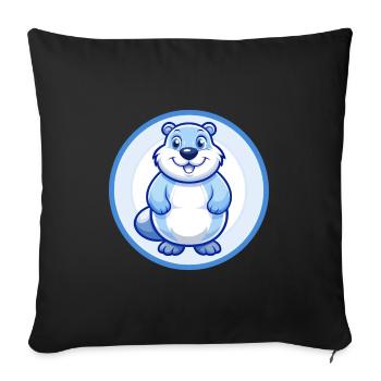 marmotte bleu kawaii personnage de dessin animé clipart - Housse de coussin décorative 45 x 45 cm - noir - Devant