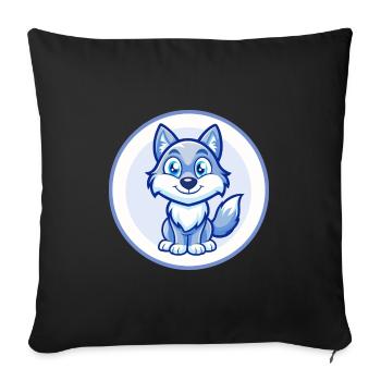 Wolf Blue Kawaii Cartoon Character Clipart Pet - Sofa pillowcase 17,3'' x 17,3'' (45 x 45 cm) - black - Front