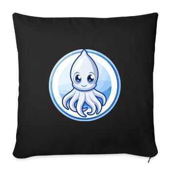 Squid Blue Kawaii Cartoon Character Clipart Pet - Sofa pillowcase 17,3'' x 17,3'' (45 x 45 cm) - black - Front