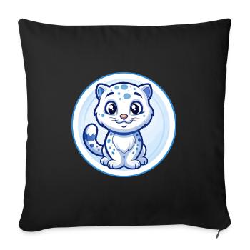 Léopard des neiges Bleu Kawaii Dessin animé Personnage Clipart - Housse de coussin décorative 45 x 45 cm - noir - Devant
