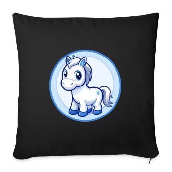 Cheval Bleu Kawaii Dessin Animé Personnage Clipart Animal de compagnie - Housse de coussin décorative 45 x 45 cm - noir - Devant