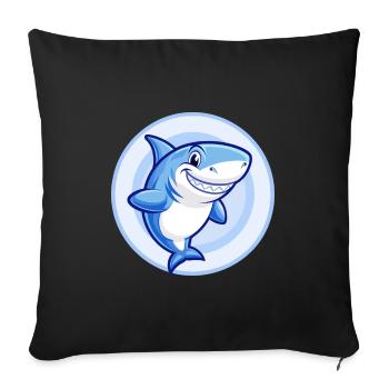 Shark Blue Kawaii Cartoon Character Clipart Pet - Sofa pillowcase 17,3'' x 17,3'' (45 x 45 cm) - black - Front