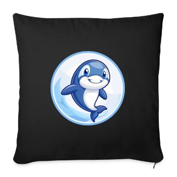 Orca Blue Kawaii Cartoon Character Clipart Pet - Sofa pillowcase 17,3'' x 17,3'' (45 x 45 cm) - black - Front