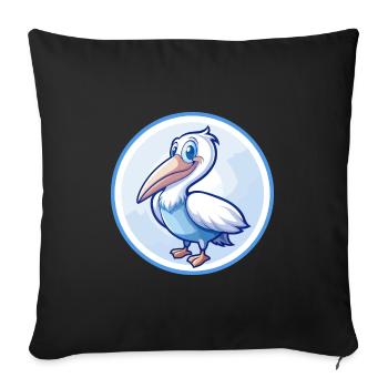 Pélican Bleu Kawaii Dessin Animé Personnage Clipart Animal de compagnie - Housse de coussin décorative 45 x 45 cm - noir - Devant
