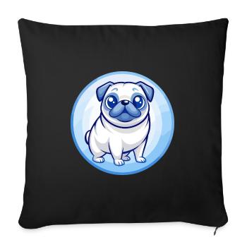 Carlin chien bleu kawaii dessin animé personnage Clipart animal de compagnie - Housse de coussin décorative 45 x 45 cm - noir - Devant