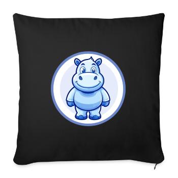 Hippo Blue Kawaii Cartoon Character Clipart Pet - Sofa pillowcase 17,3'' x 17,3'' (45 x 45 cm) - black - Front
